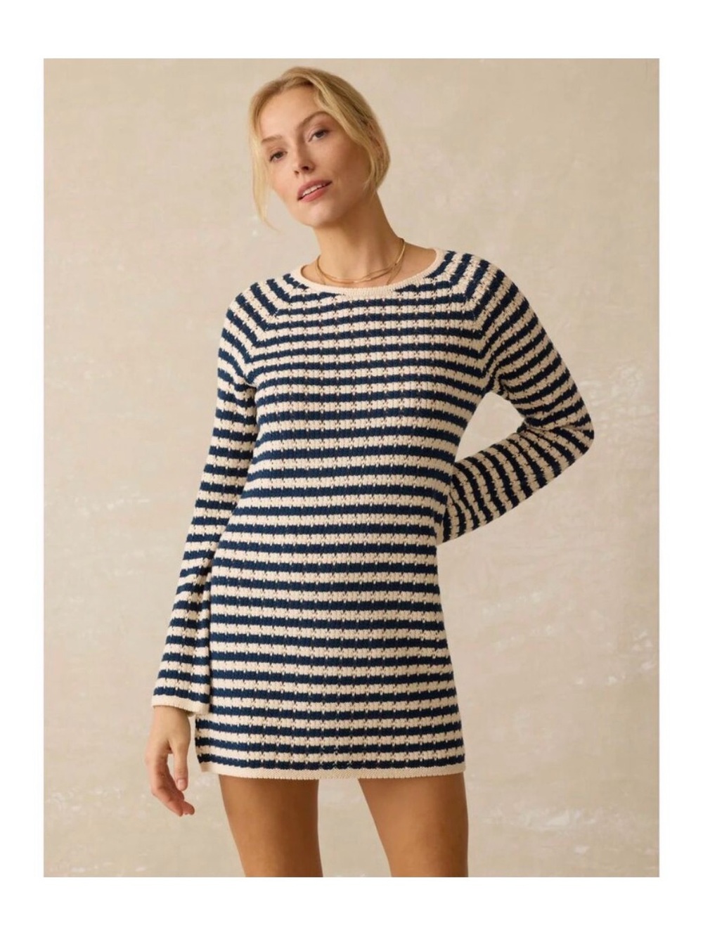 Faherty Seacoast Crochet Long-Sleeve Dress Nice Navy